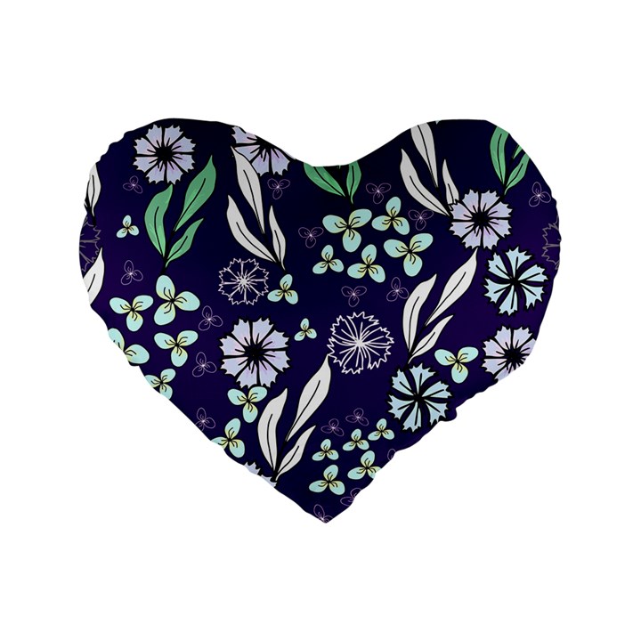 Floral blue pattern  Standard 16  Premium Heart Shape Cushions