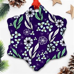 Floral Blue Pattern  Snowflake Ornament (two Sides) by MintanArt