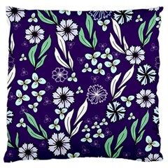 Floral Blue Pattern  Large Flano Cushion Case (one Side) by MintanArt