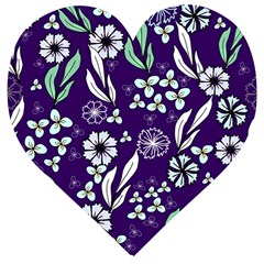 Floral Blue Pattern  Wooden Puzzle Heart by MintanArt