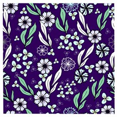 Floral Blue Pattern  Wooden Puzzle Square by MintanArt