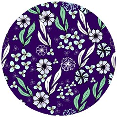 Floral Blue Pattern  Wooden Puzzle Round by MintanArt