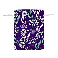 Floral Blue Pattern  Lightweight Drawstring Pouch (l) by MintanArt