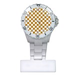 Checkerboard Gold Plastic Nurses Watch Front