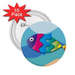 Illustrations Fish Sea Summer Colorful Rainbow 2 25  Buttons (10 Pack)  by HermanTelo