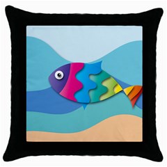 Illustrations Fish Sea Summer Colorful Rainbow Throw Pillow Case (black) by HermanTelo