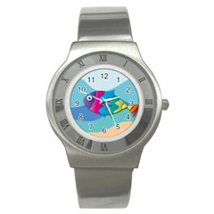 Illustrations Fish Sea Summer Colorful Rainbow Stainless Steel Watch by HermanTelo