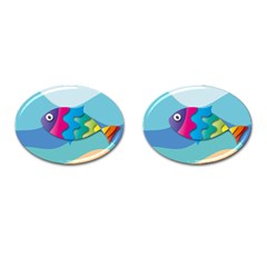 Illustrations Fish Sea Summer Colorful Rainbow Cufflinks (oval) by HermanTelo