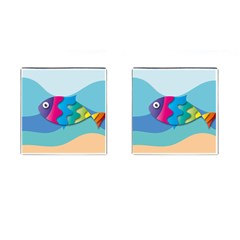 Illustrations Fish Sea Summer Colorful Rainbow Cufflinks (square) by HermanTelo