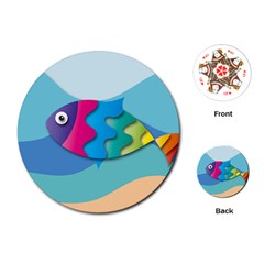 Illustrations Fish Sea Summer Colorful Rainbow Playing Cards Single Design (round)