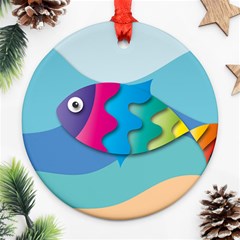 Illustrations Fish Sea Summer Colorful Rainbow Round Ornament (two Sides)