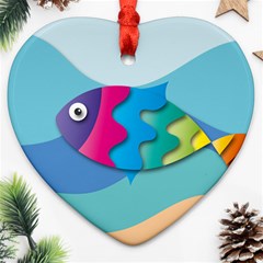 Illustrations Fish Sea Summer Colorful Rainbow Heart Ornament (two Sides)