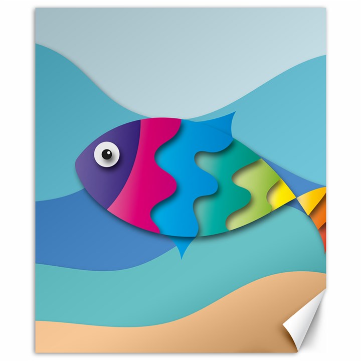 Illustrations Fish Sea Summer Colorful Rainbow Canvas 8  x 10 