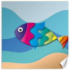 Illustrations Fish Sea Summer Colorful Rainbow Canvas 12  X 12 