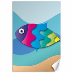 Illustrations Fish Sea Summer Colorful Rainbow Canvas 12  X 18 