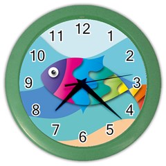 Illustrations Fish Sea Summer Colorful Rainbow Color Wall Clock