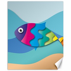 Illustrations Fish Sea Summer Colorful Rainbow Canvas 11  X 14  by HermanTelo