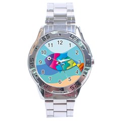 Illustrations Fish Sea Summer Colorful Rainbow Stainless Steel Analogue Watch by HermanTelo