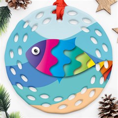 Illustrations Fish Sea Summer Colorful Rainbow Round Filigree Ornament (two Sides)