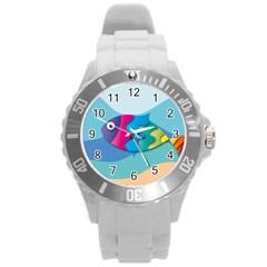 Illustrations Fish Sea Summer Colorful Rainbow Round Plastic Sport Watch (l) by HermanTelo