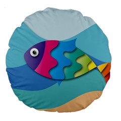 Illustrations Fish Sea Summer Colorful Rainbow Large 18  Premium Round Cushions