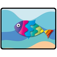 Illustrations Fish Sea Summer Colorful Rainbow Double Sided Fleece Blanket (large) 