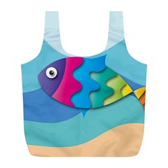 Illustrations Fish Sea Summer Colorful Rainbow Full Print Recycle Bag (l)