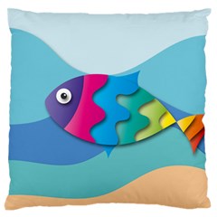 Illustrations Fish Sea Summer Colorful Rainbow Large Flano Cushion Case (one Side)