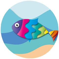 Illustrations Fish Sea Summer Colorful Rainbow Wooden Puzzle Round