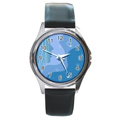 Online Woman Beauty Blue Round Metal Watch by Mariart