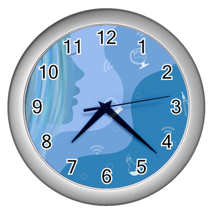 Online Woman Beauty Blue Wall Clock (Silver)