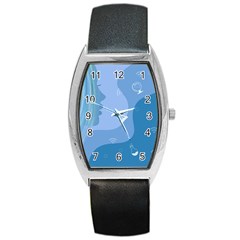 Online Woman Beauty Blue Barrel Style Metal Watch by Mariart