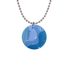 Online Woman Beauty Blue 1  Button Necklace by Mariart