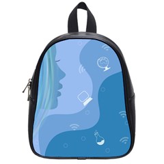 Online Woman Beauty Blue School Bag (small) by Mariart