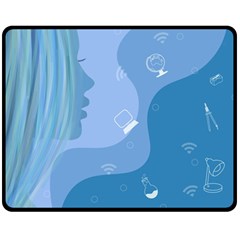 Online Woman Beauty Blue Fleece Blanket (medium)  by Mariart