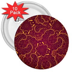 Golden Red Pattern 3  Buttons (10 Pack)  by designsbymallika