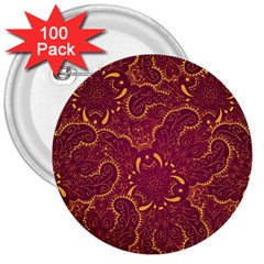 Golden Red Pattern 3  Buttons (100 Pack)  by designsbymallika