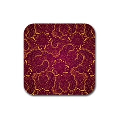 Golden Red Pattern Rubber Square Coaster (4 Pack)  by designsbymallika