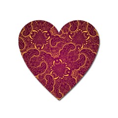 Golden Red Pattern Heart Magnet by designsbymallika