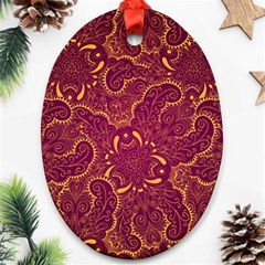 Golden Red Pattern Oval Ornament (two Sides) by designsbymallika