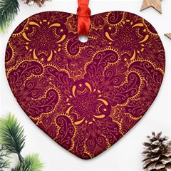 Golden Red Pattern Heart Ornament (two Sides) by designsbymallika