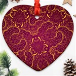 Golden Red Pattern Heart Ornament (Two Sides) Front