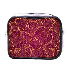 Golden Red Pattern Mini Toiletries Bag (one Side) by designsbymallika