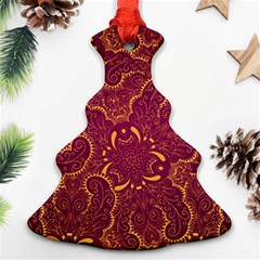 Golden Red Pattern Christmas Tree Ornament (two Sides) by designsbymallika