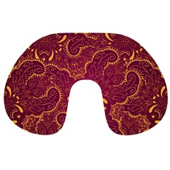 Golden Red Pattern Travel Neck Pillow by designsbymallika