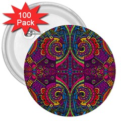 Colorful Boho Pattern 3  Buttons (100 Pack)  by designsbymallika