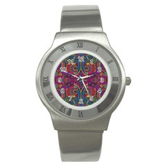 Colorful Boho Pattern Stainless Steel Watch by designsbymallika