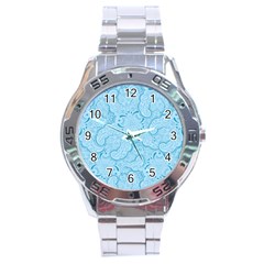 Blue Lines Pattern Stainless Steel Analogue Watch