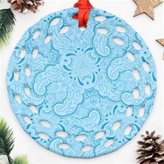 Blue Lines Pattern Round Filigree Ornament (Two Sides)