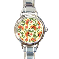 Orange Flowers Round Italian Charm Watch by designsbymallika